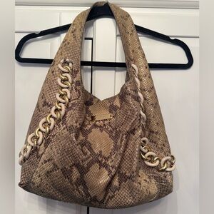 Michael Kors Hobo Python Embossed Leather Chain Link Accent shoulder handbag